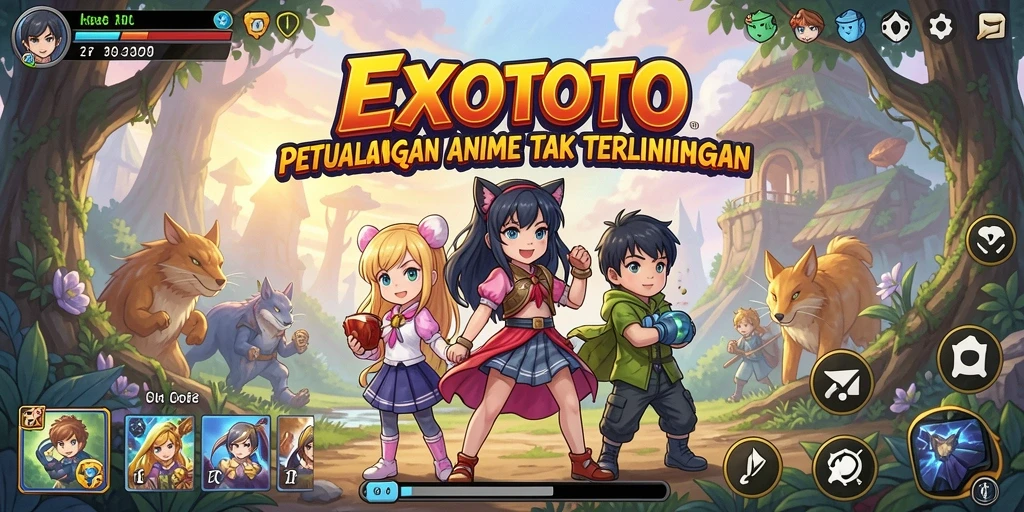 Tampilan gameplay menakjubkan dari EXOTOTO dengan karakter Anime yang hidup.