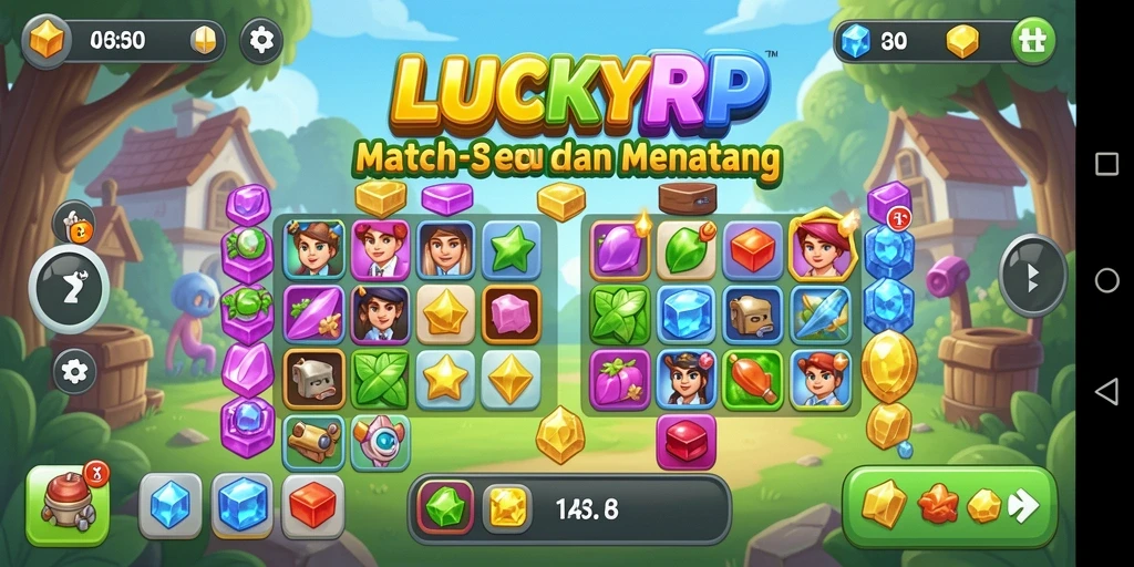 Screenshot gameplay LUCKYRP menunjukkan keseruan mencocokkan item.