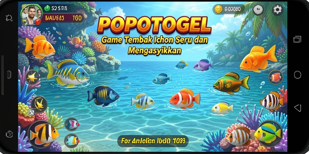 Screenshot dari gameplay seru dalam POPOTOGEL, Tembak Ikan penuh warna.