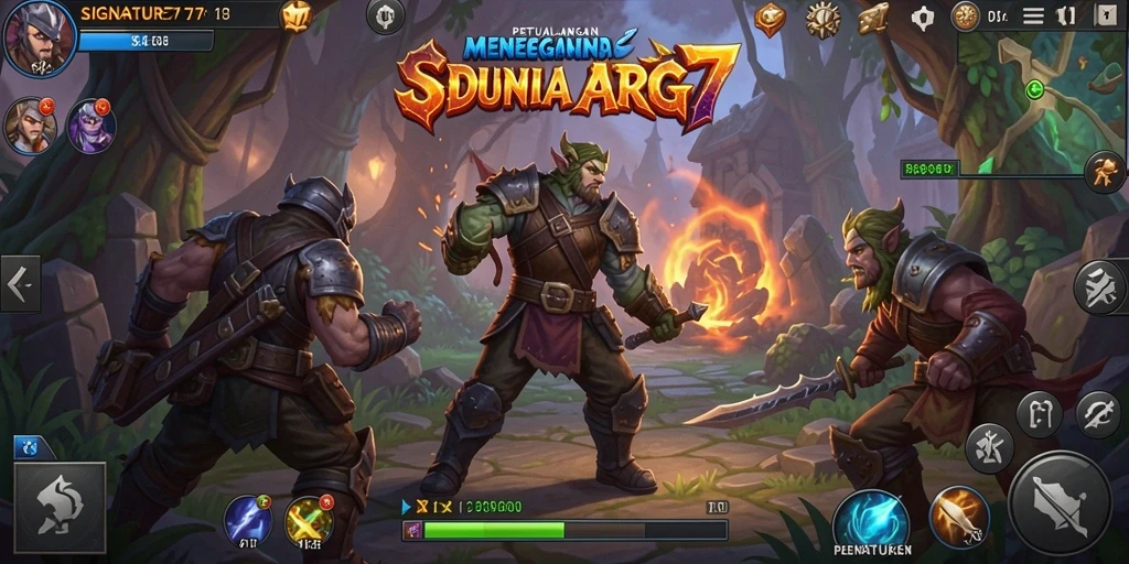 Tangkapan layar gameplay SIGNATURE77 yang menampilkan pertempuran epik.