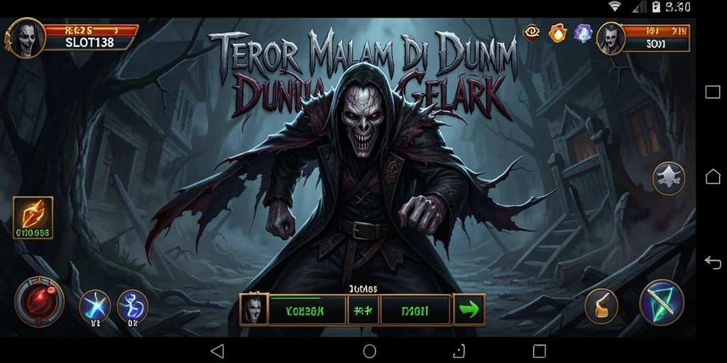 Tampilan gameplay menegangkan SLOT138 dengan efek visual menyeramkan.