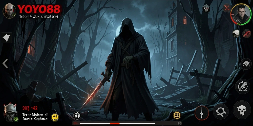 Tampilan gameplay horror yang mencekam dan atmosferik dalam YOYO88.
